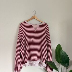 We The Free Striped pullover crewneck in Burgundy and Light Pink